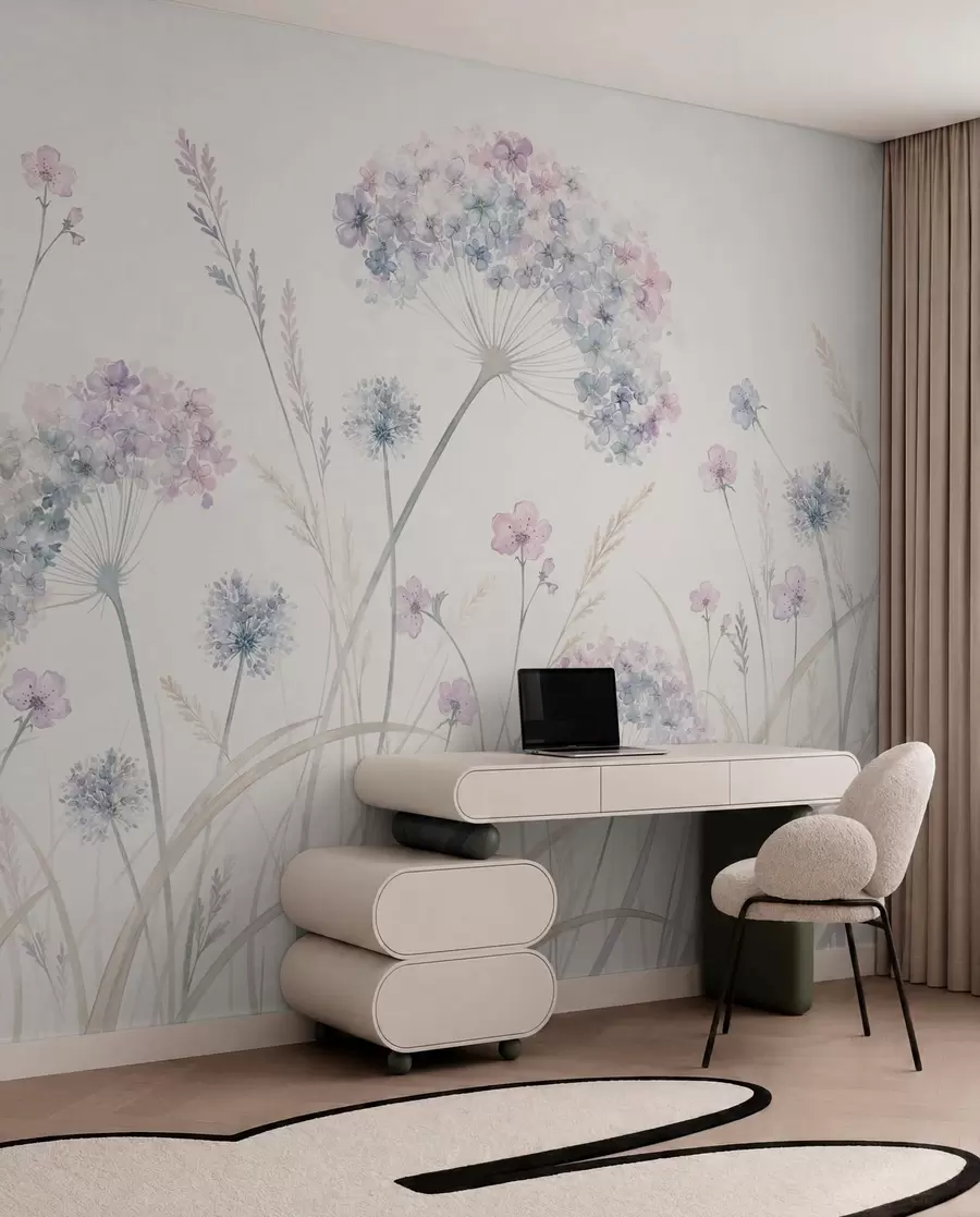 wall murals Ливадско цвеће у нежним плавим и јоргованим тоновима w05731