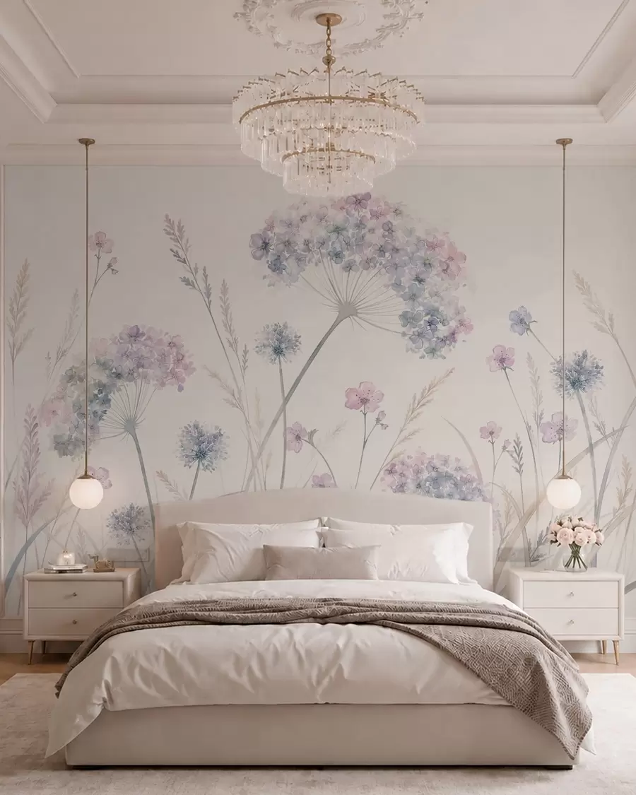 wall murals Ливадско цвеће у нежним плавим и јоргованим тоновима w05731