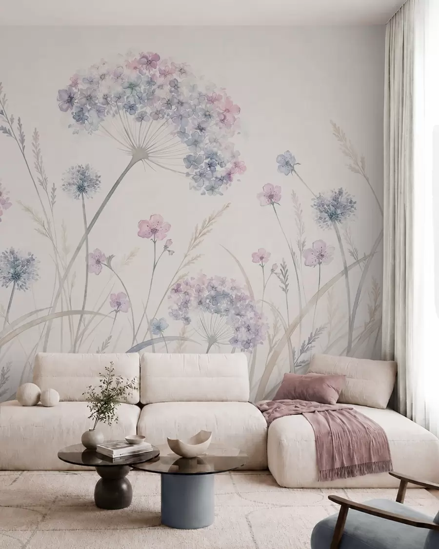 wall murals Ливадско цвеће у нежним плавим и јоргованим тоновима w05731