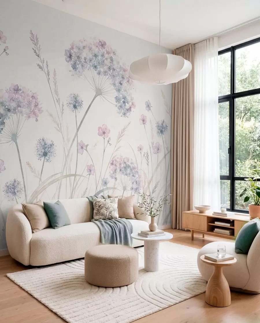 wall murals Ливадско цвеће у нежним плавим и јоргованим тоновима w05731