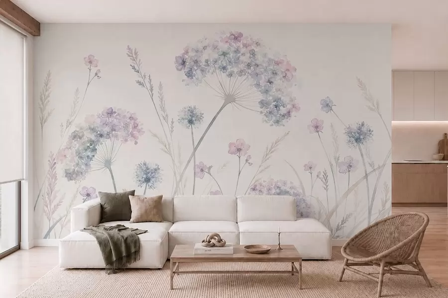 wall murals Ливадско цвеће у нежним плавим и јоргованим тоновима w05731