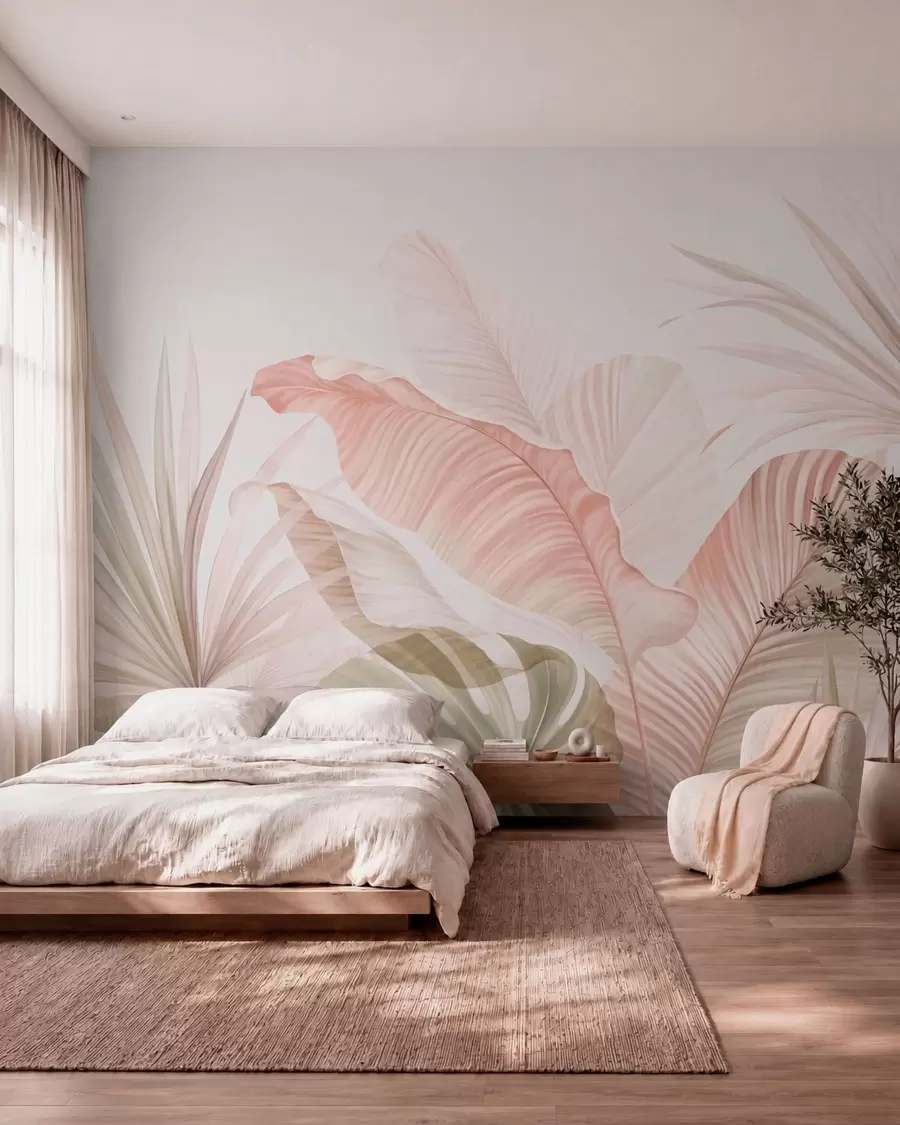 wall murals Меко тропско лишће у пастелним тоновима w05810