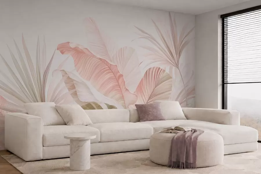 wall murals Меко тропско лишће у пастелним тоновима w05810