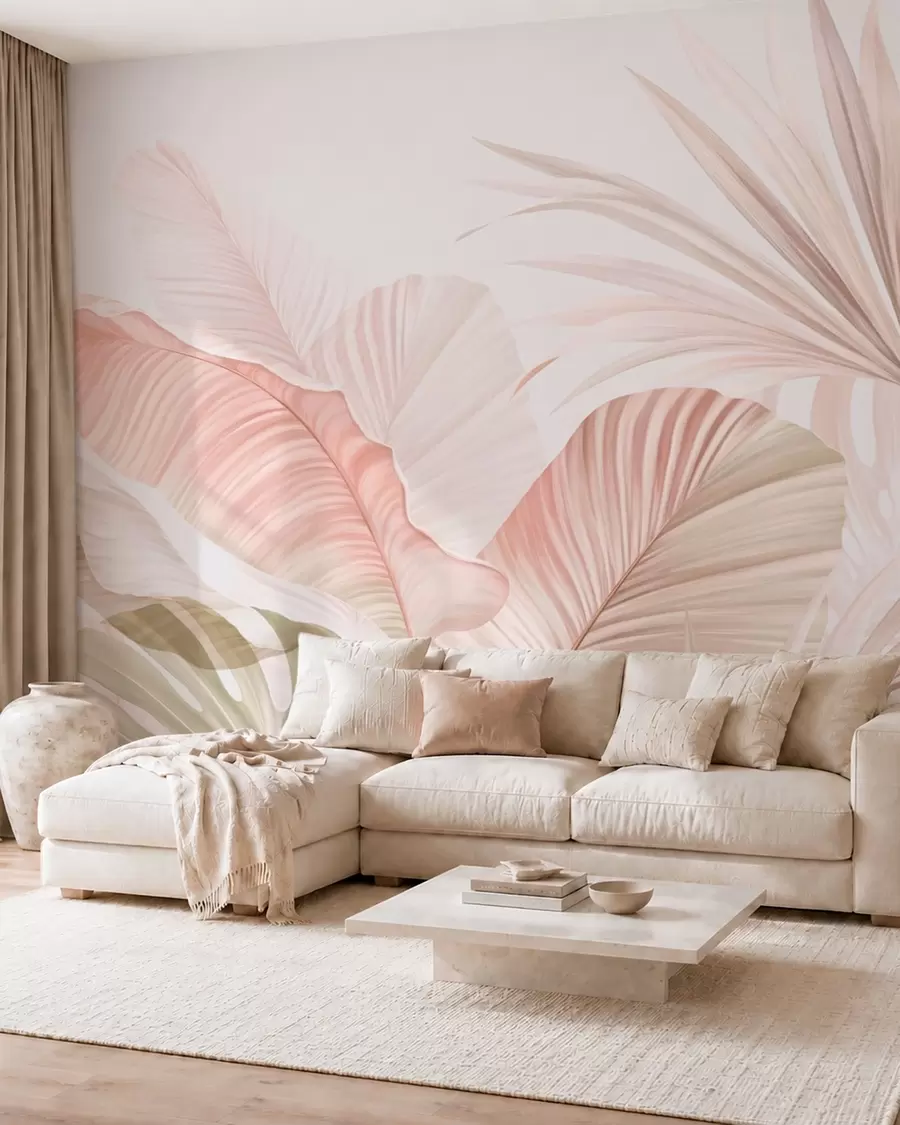 wall murals Меко тропско лишће у пастелним тоновима w05810