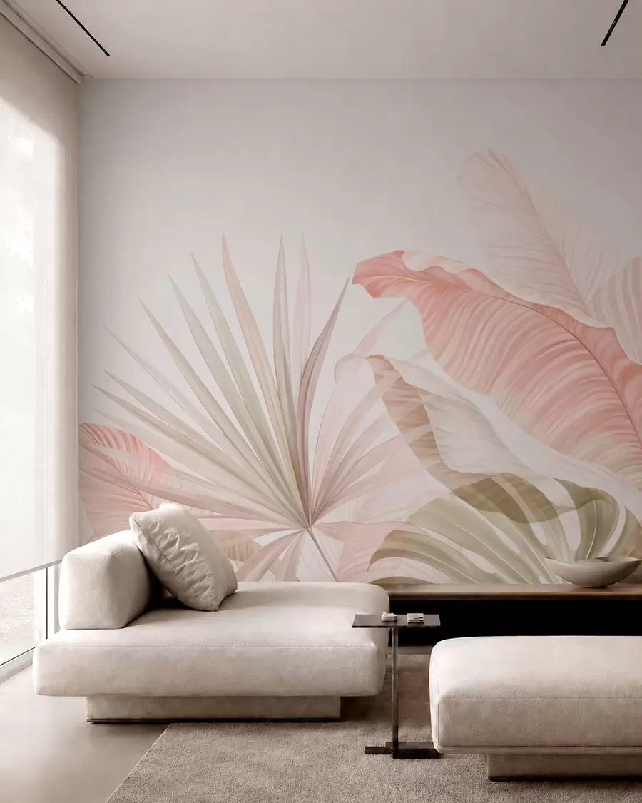 wall murals Меко тропско лишће у пастелним тоновима w05810