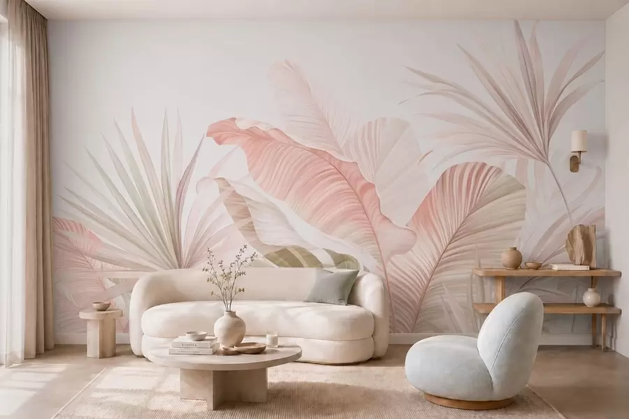 wall murals Меко тропско лишће у пастелним тоновима w05810