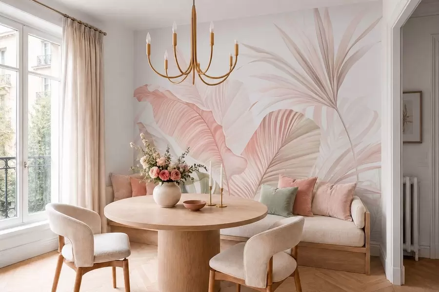 wall murals Меко тропско лишће у пастелним тоновима w05810