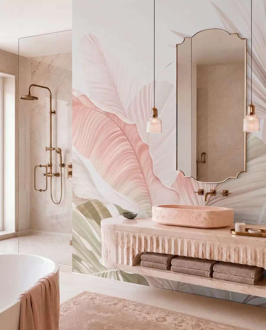 wall murals Меко тропско лишће у пастелним тоновима w05810