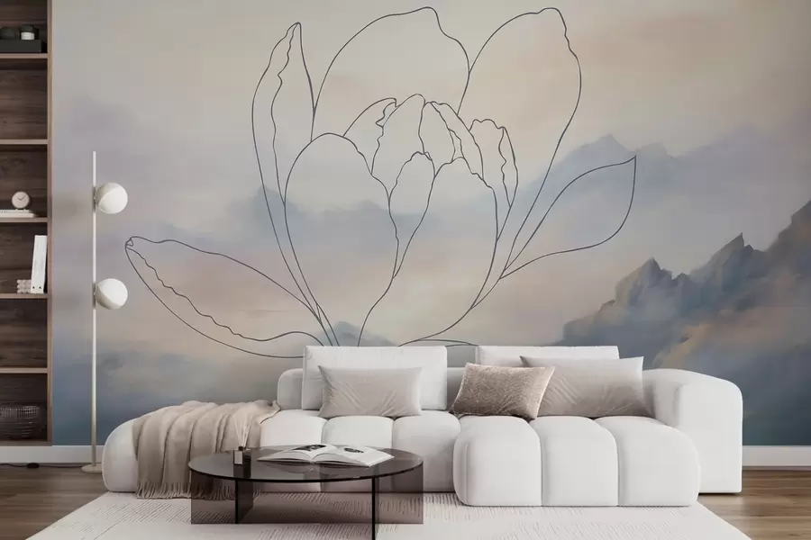 wall murals Планински пејзаж са силуетом цвећа w05788v1