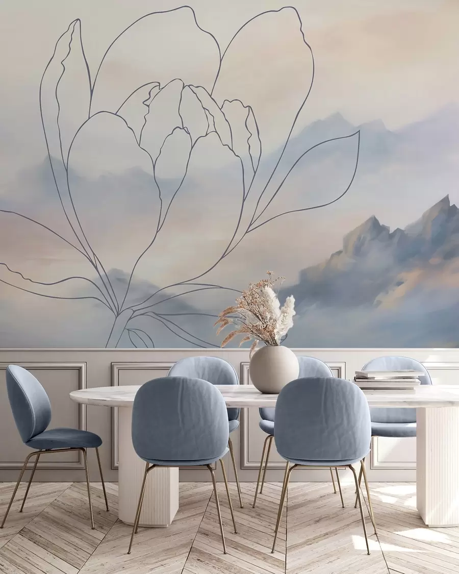 wall murals Планински пејзаж са силуетом цвећа w05788v1