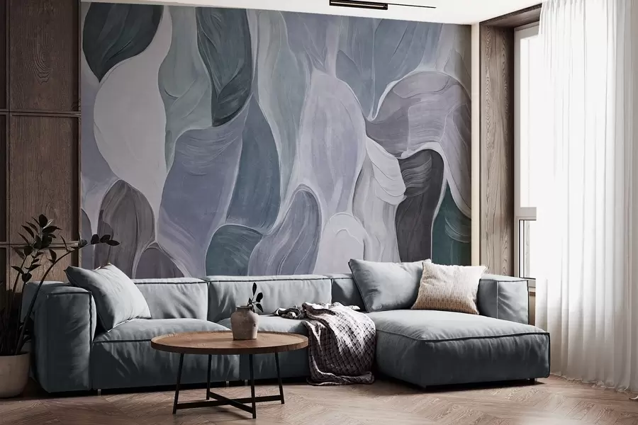 wall murals Апстрактни облици у пригушеним плавим и сивим тоновима, имитација потеза четкицом w09908v1
