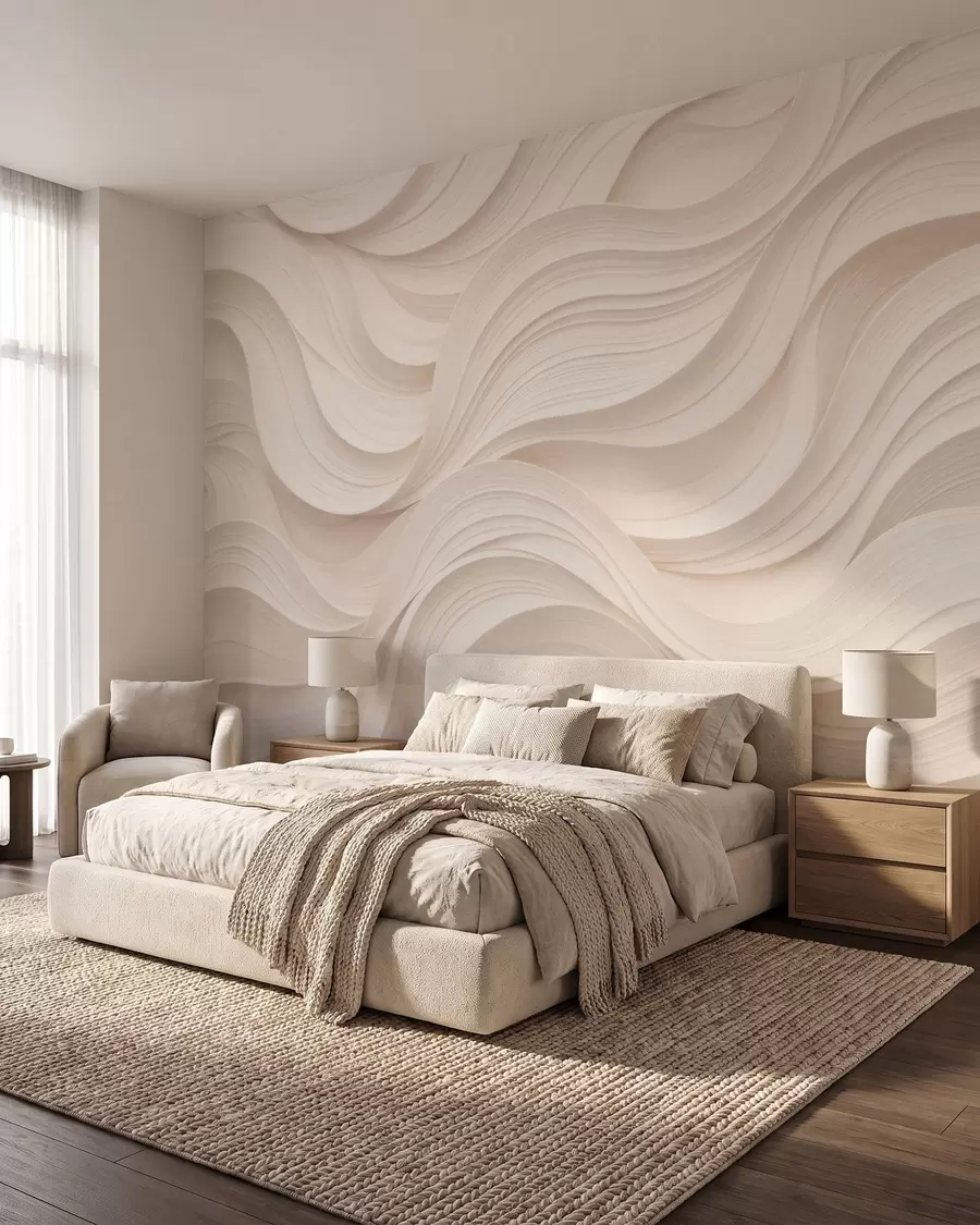 wall murals Апстрактни таласасти беж таласи у 3Д стилу w09957