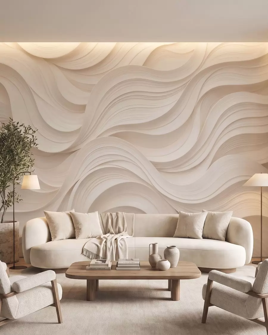 wall murals Апстрактни таласасти беж таласи у 3Д стилу w09957