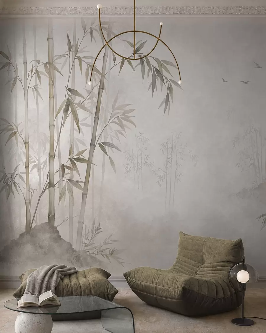 wall murals Магловити бамбусов гај поред мирних вода w05732