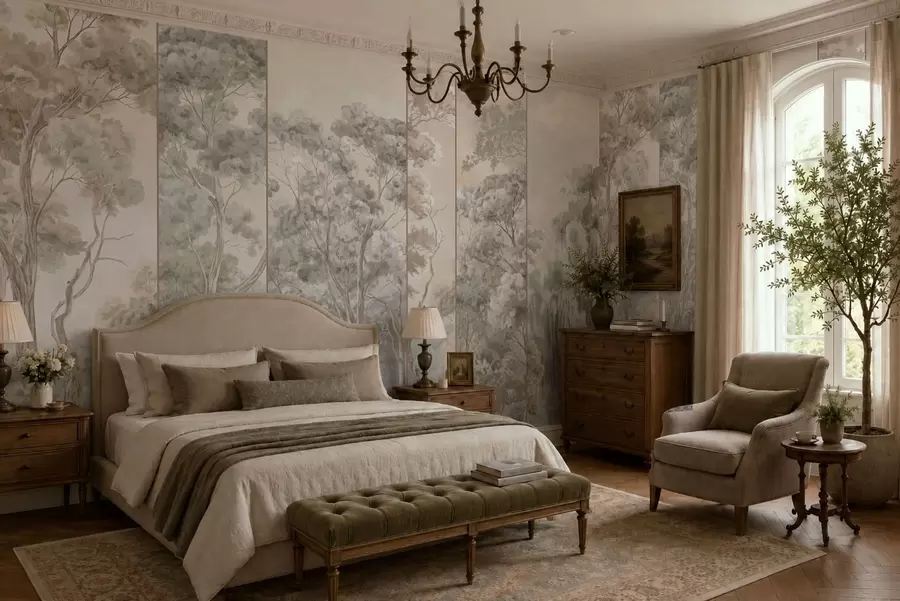 wall murals Панорамска шума са високим дрвећем у меким тоновима w05811v2