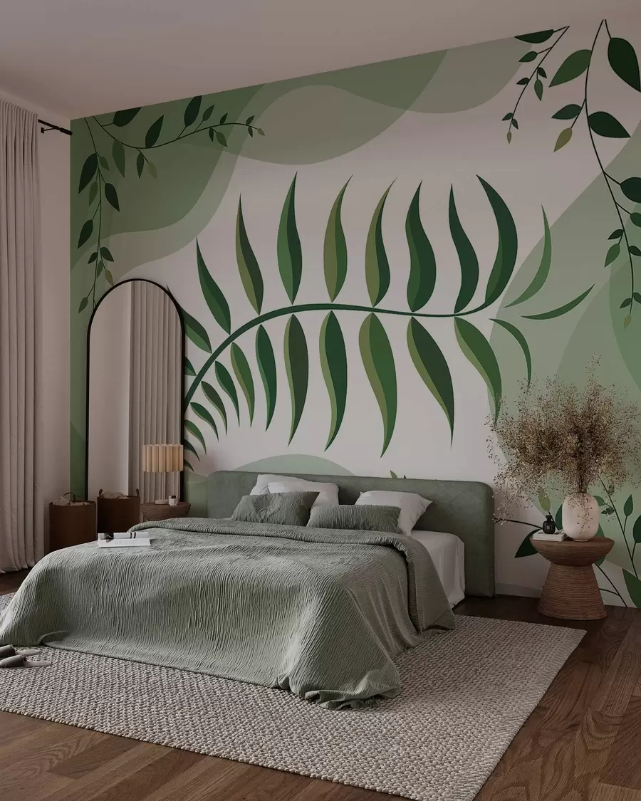 wall murals Закривљени лист папрати у нијансама зелене w05756