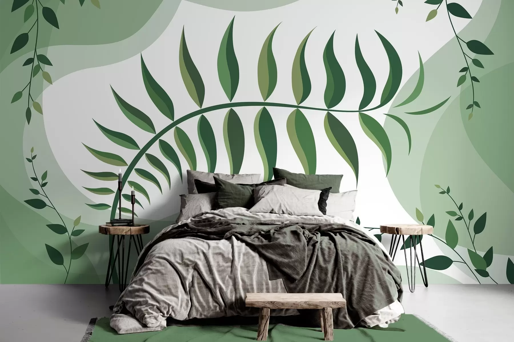 wall murals Закривљени лист папрати у нијансама зелене w05756