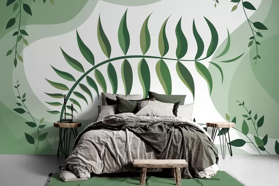 wall murals Закривљени лист папрати у нијансама зелене w05756