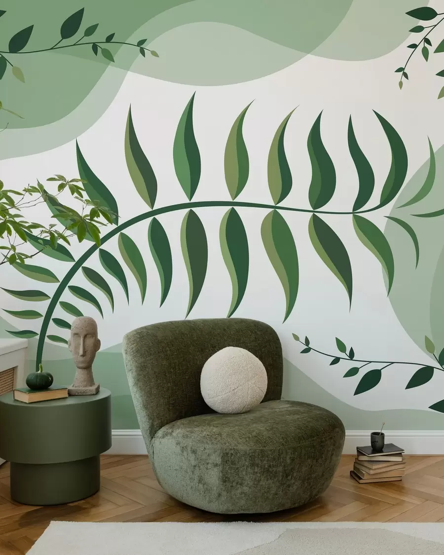 wall murals Закривљени лист папрати у нијансама зелене w05756