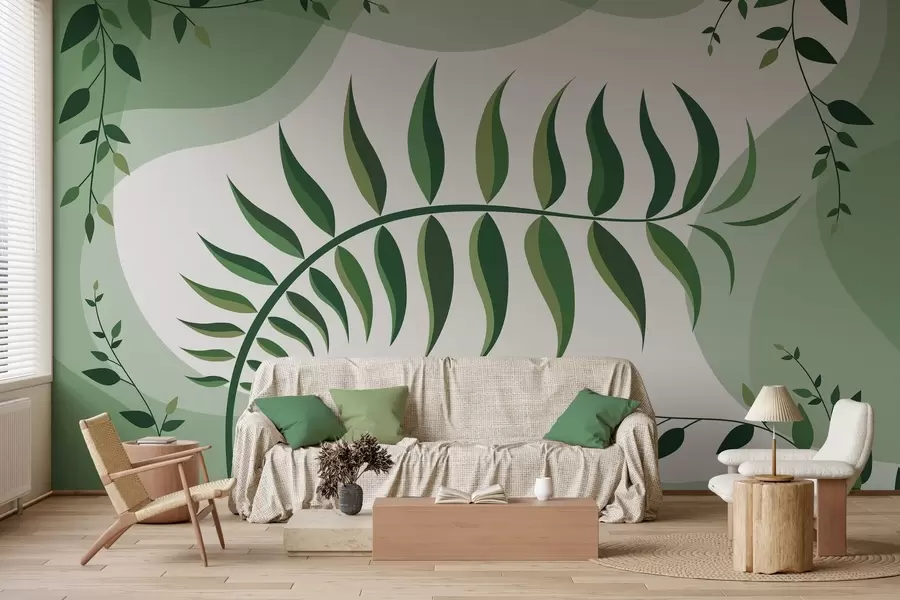 wall murals Закривљени лист папрати у нијансама зелене w05756