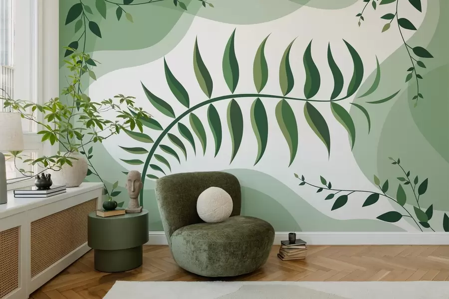 wall murals Закривљени лист папрати у нијансама зелене w05756