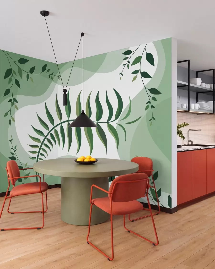 wall murals Закривљени лист папрати у нијансама зелене w05756