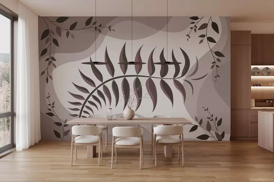 wall murals Закривљени лист папрати у нијансама прашњаво ружичасте w05756v1
