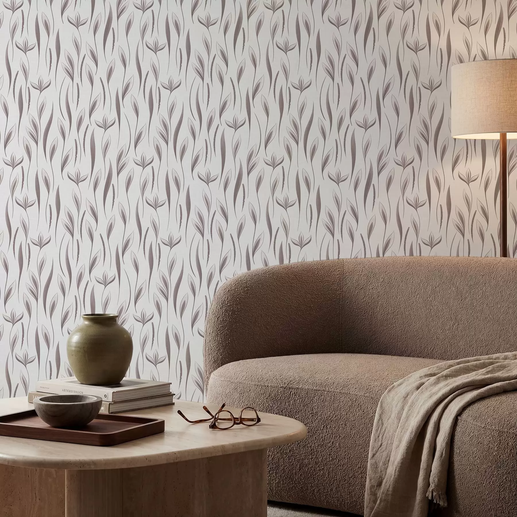wall murals Стилизоване лиснате стабљике у сиво-беж тоновима a01230