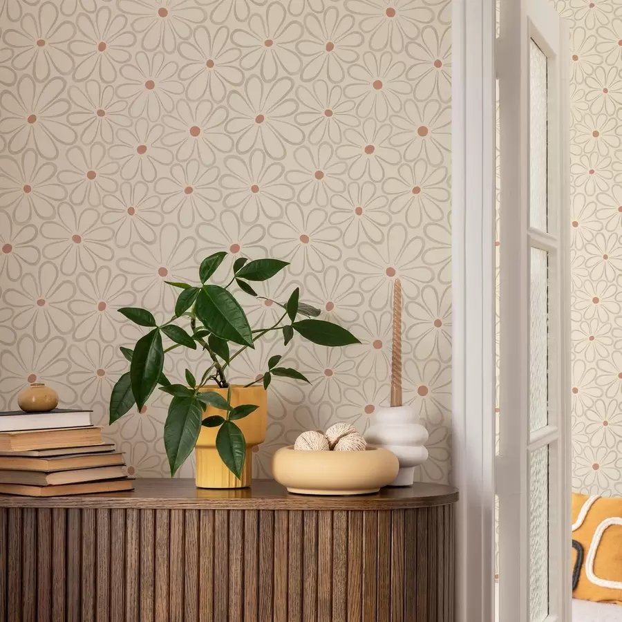 wall murals Велики цветови са контурама на светло кремастој позадини a01234v1