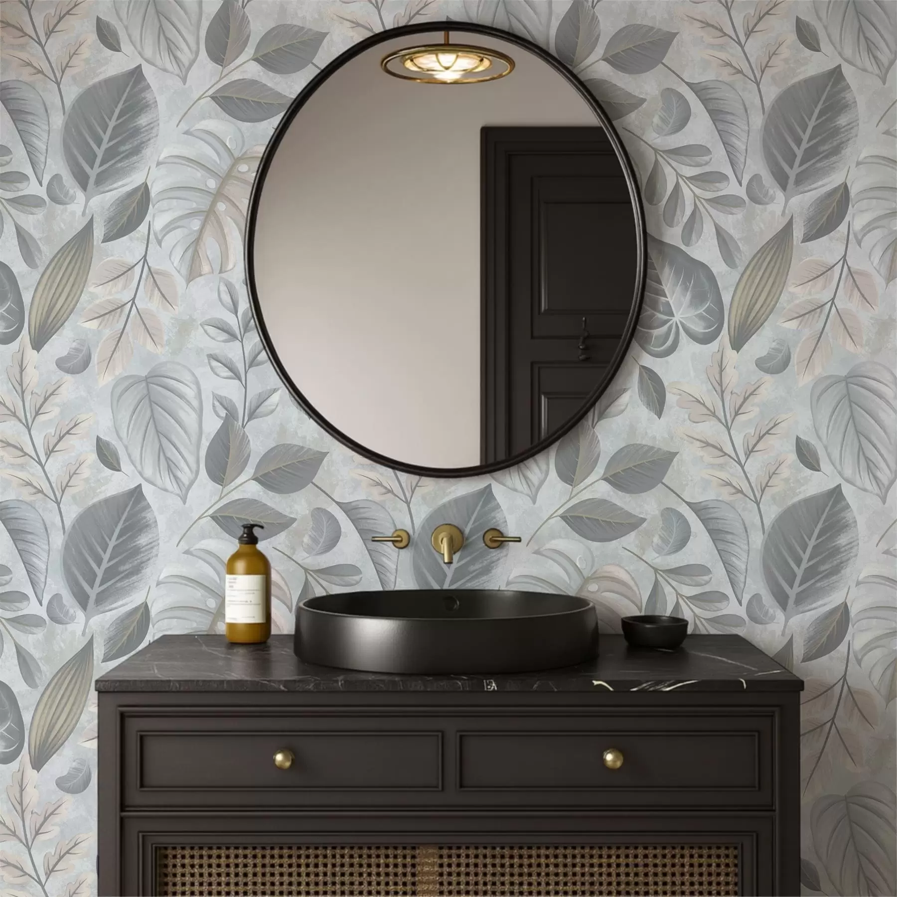 wall murals Велико декоративно лишће у плаво-сивим тоновима a01241