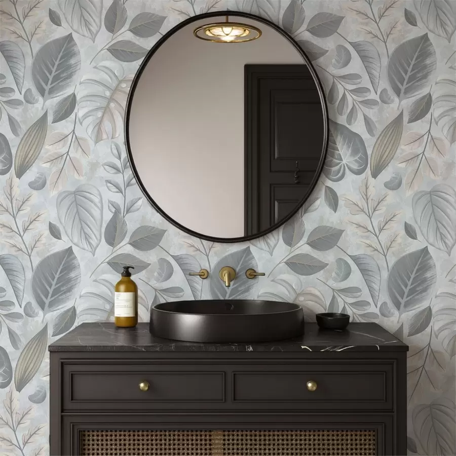 wall murals Велико декоративно лишће у плаво-сивим тоновима a01241