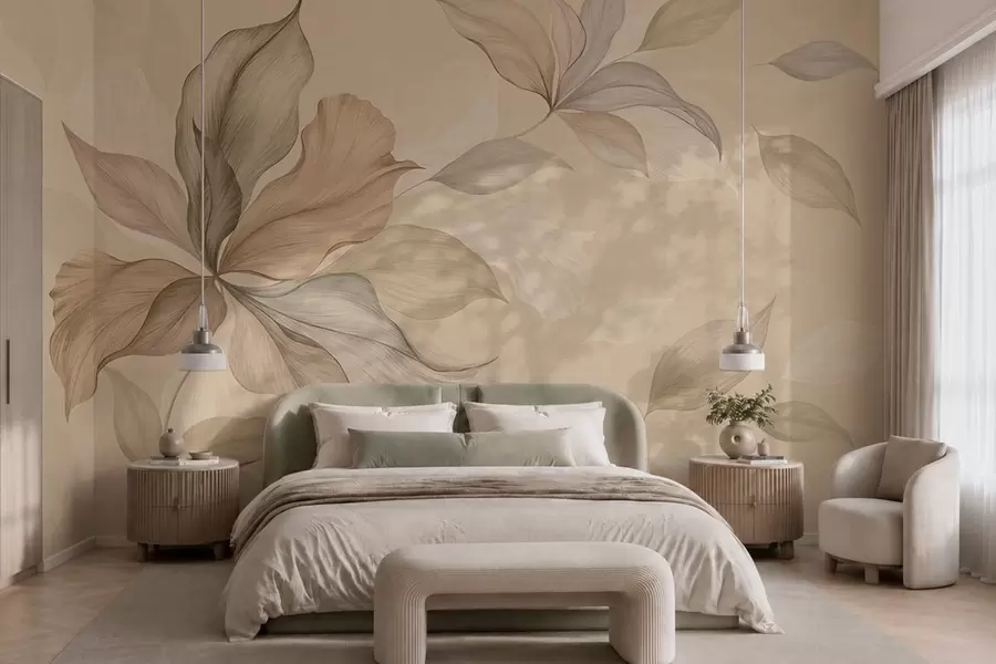 wall murals Велики декоративни листови на топлој позадини w05733