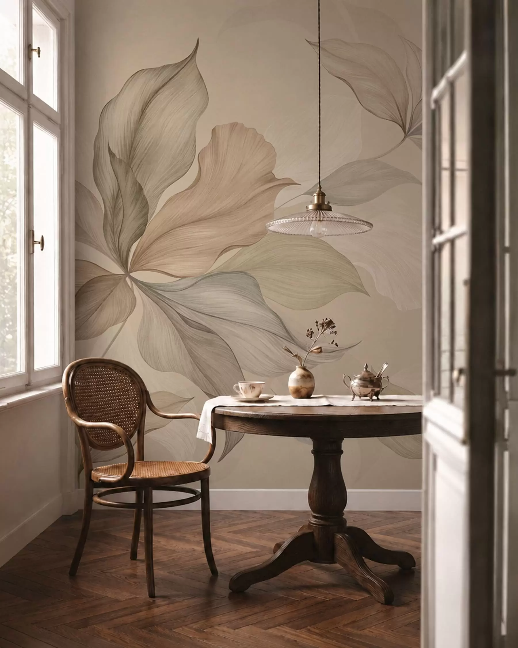 wall murals Велики декоративни листови на топлој позадини w05733