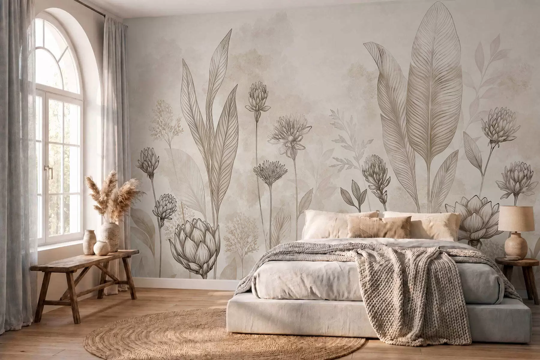 wall murals Ботаничка композиција са цвећем и лишћем w05802
