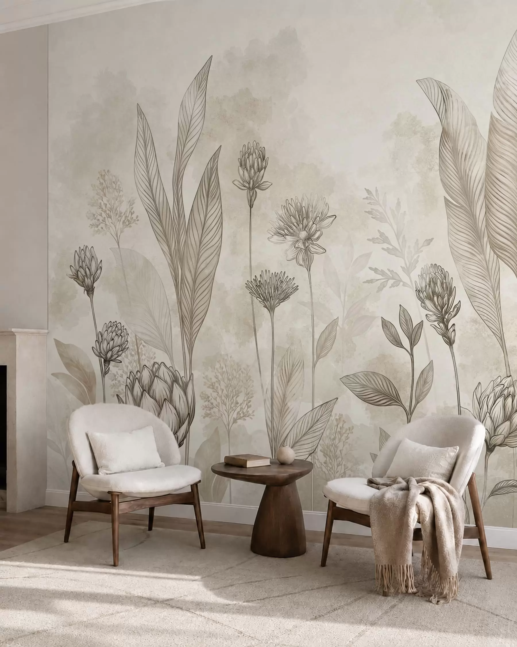 wall murals Ботаничка композиција са цвећем и лишћем w05802