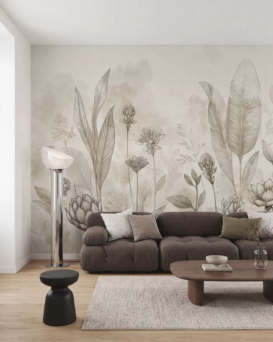 wall murals Ботаничка композиција са цвећем и лишћем w05802