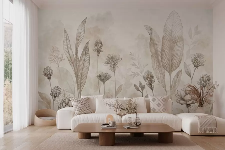 wall murals Ботаничка композиција са цвећем и лишћем w05802