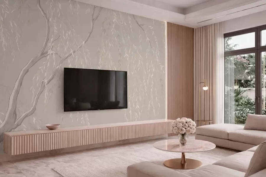 wall murals Светле гране са белим листовима на топлој позадини w05812v2