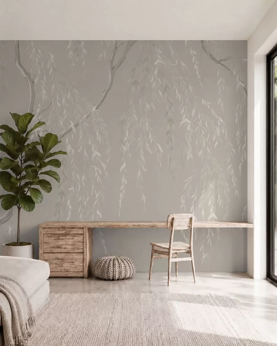 wall murals Светле гране са белим листовима на топлој позадини w05812v2