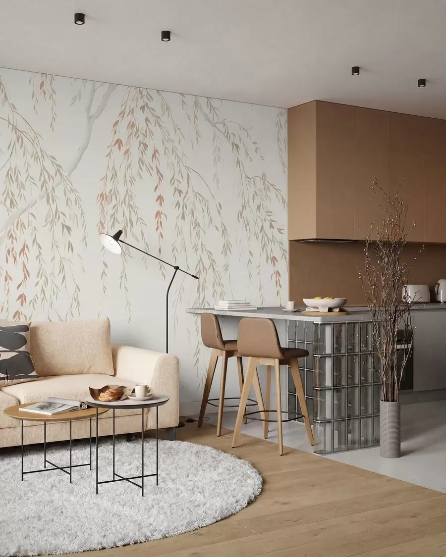 wall murals Лагане висеће гране са нежним листовима w05812v4