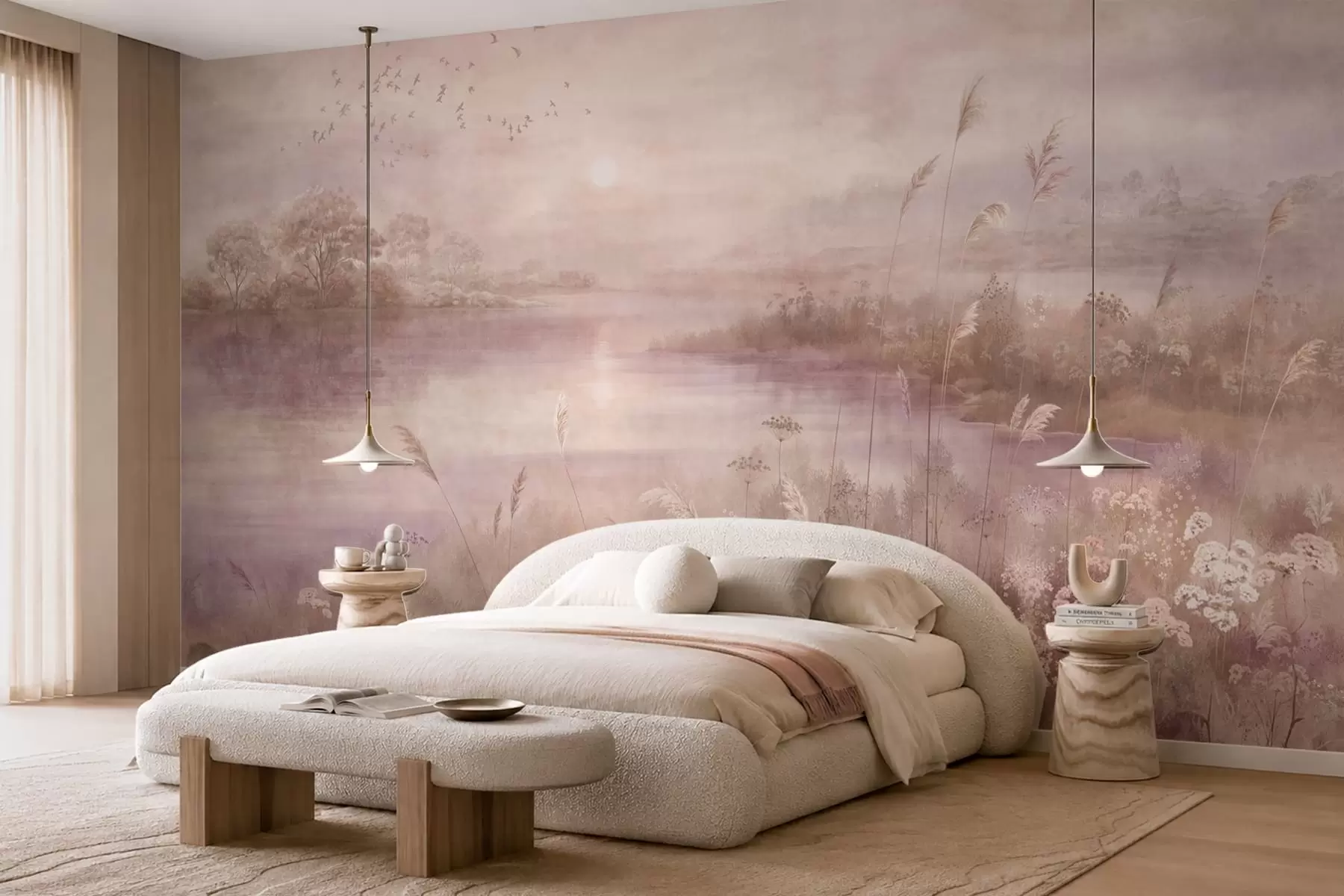 wall murals Ружичасто језеро са дивљим цвећем w05813v1
