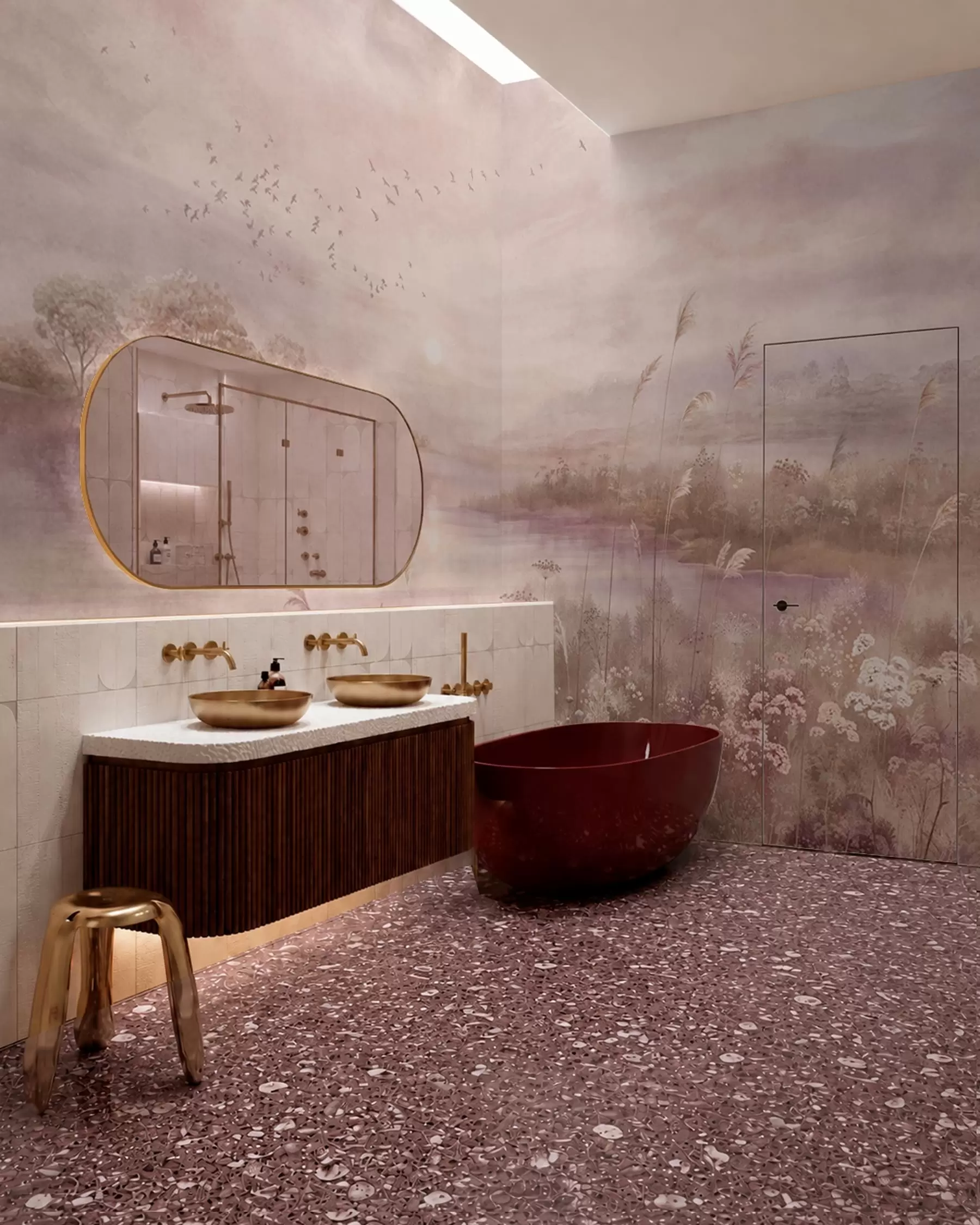wall murals Ружичасто језеро са дивљим цвећем w05813v1