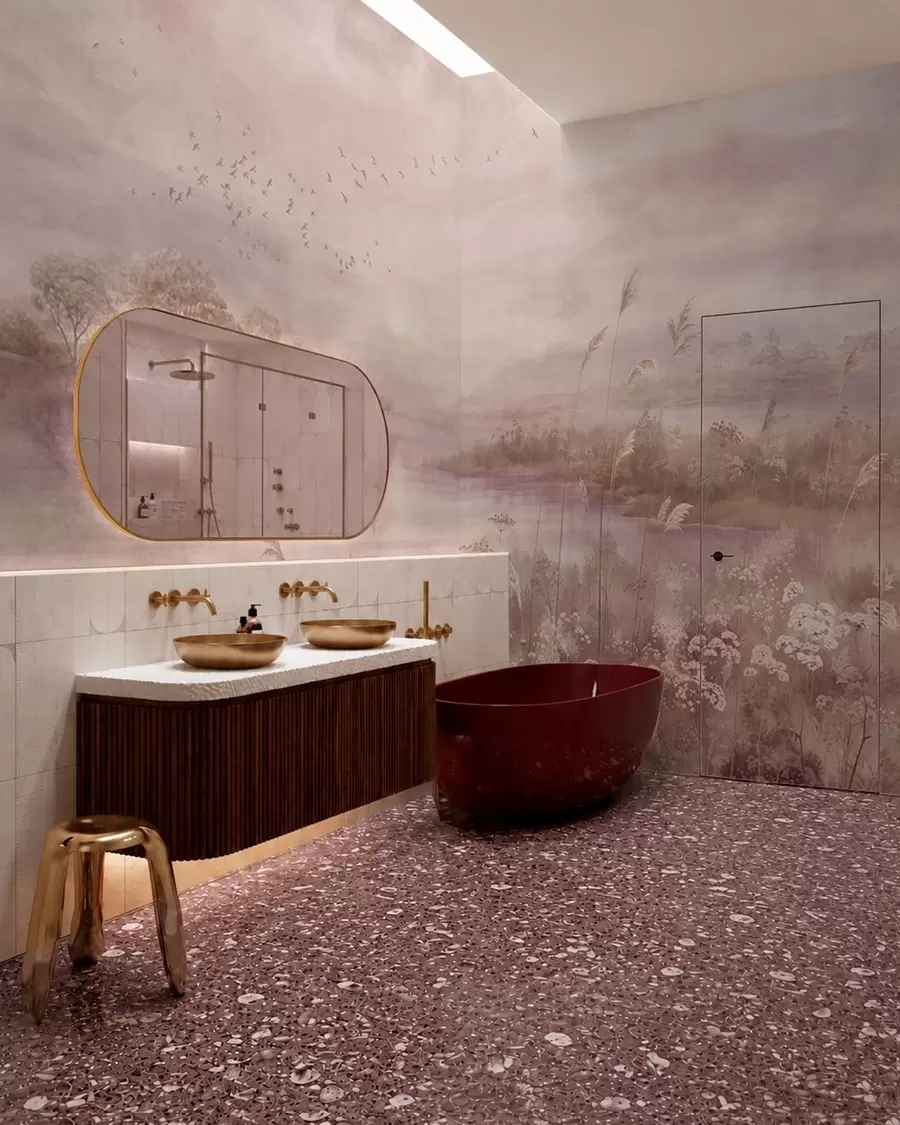 wall murals Ружичасто језеро са дивљим цвећем w05813v1