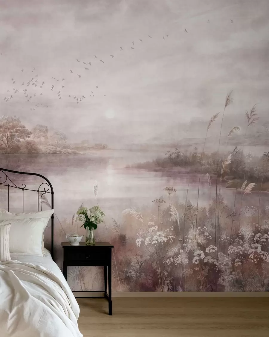 wall murals Мирно језеро у нежним јоргованим тоновима w05813v2