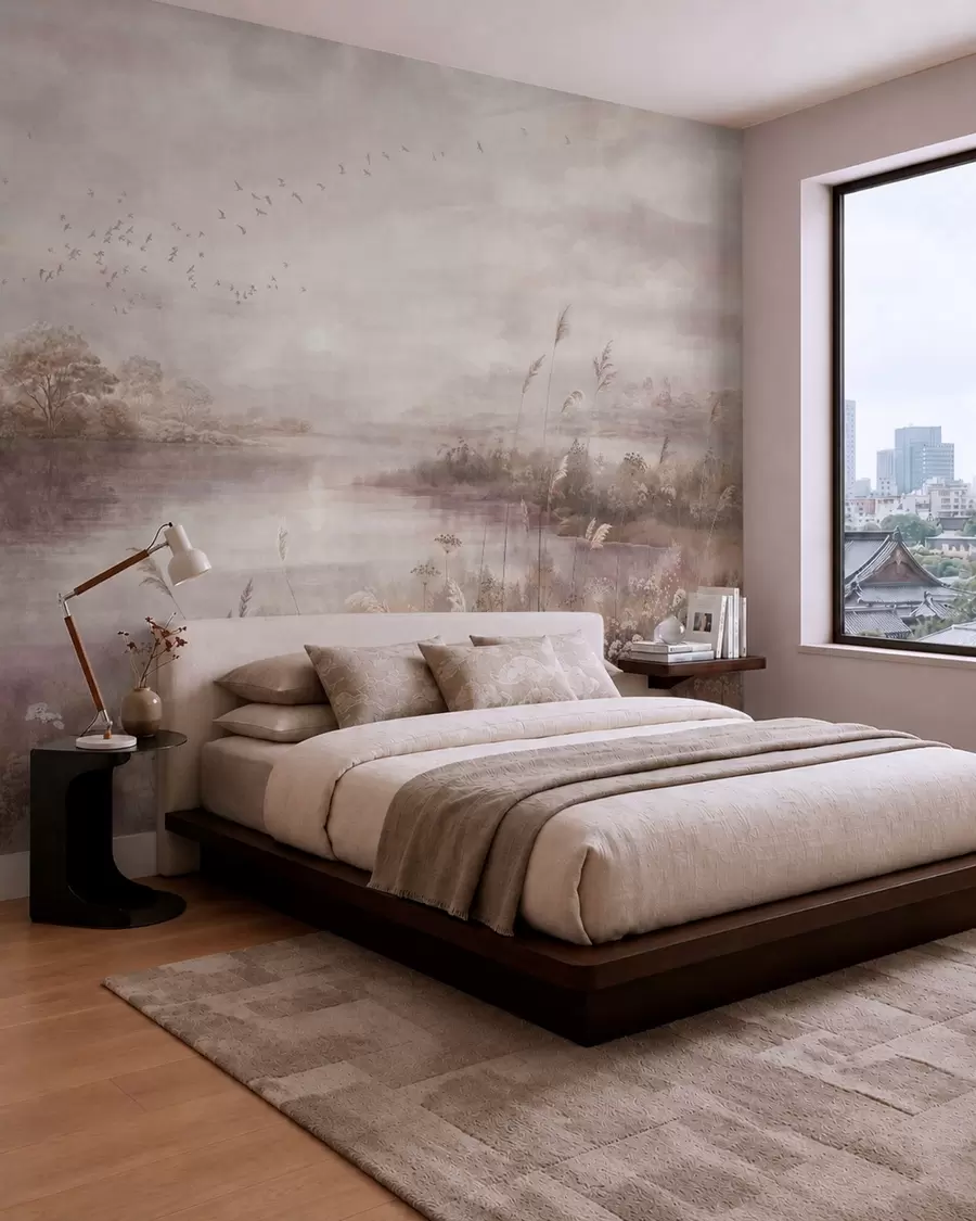 wall murals Мирно језеро у нежним јоргованим тоновима w05813v2