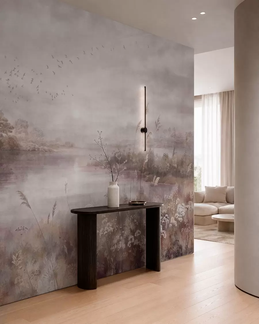 wall murals Мирно језеро у нежним јоргованим тоновима w05813v2