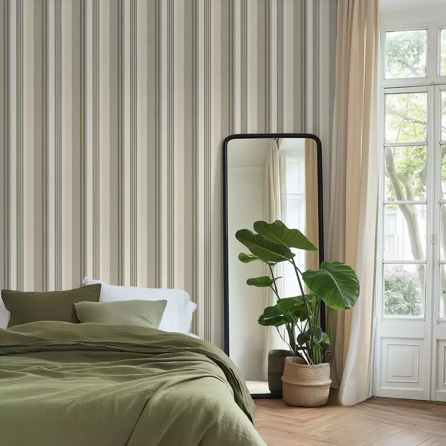wall murals Пригушене зелене и кремасте пруге a01248v2