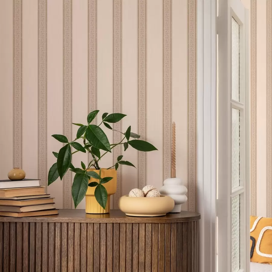 wall murals Елегантне беж пруге са лишћем a01249v2
