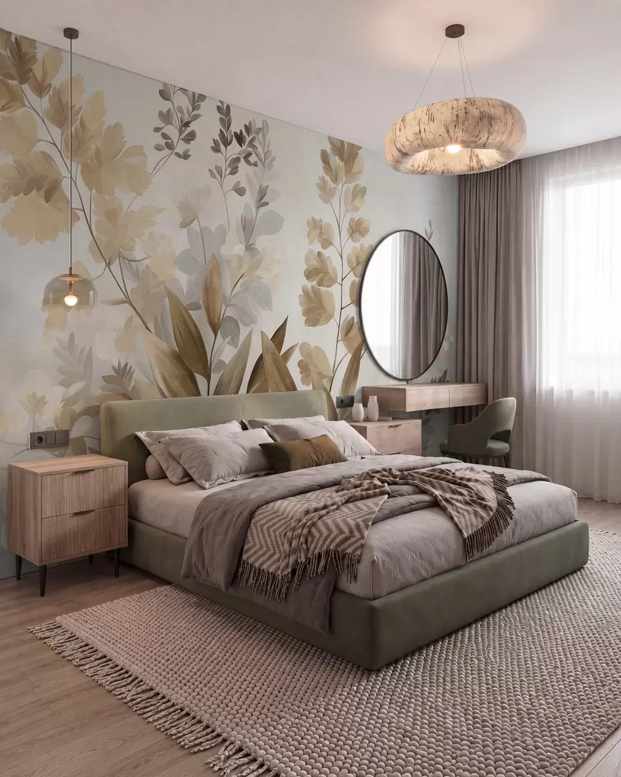 wall murals Текстурирана ботаничка уметност, разне биљке и лишће у нијансама браон и беж w09979