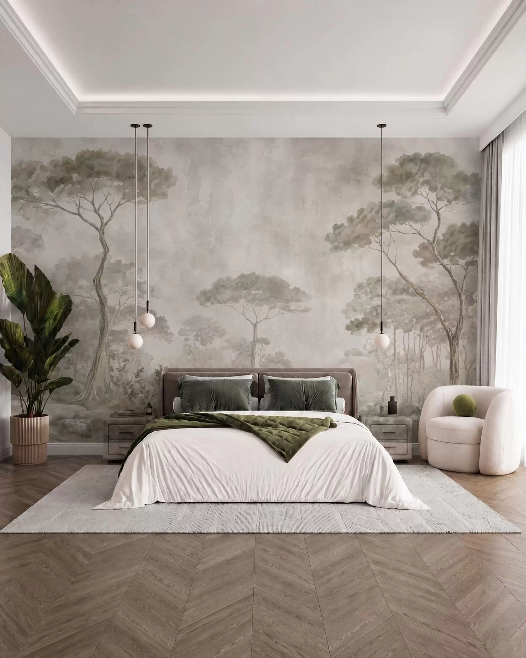 wall murals Магловита шума поред мирне воде у меким природним пастелним тоновима w05817